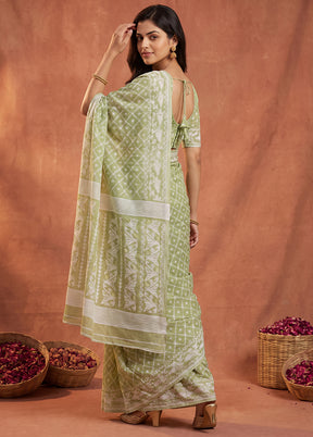 Green Jamdani Cotton Saree Without Blouse Piece