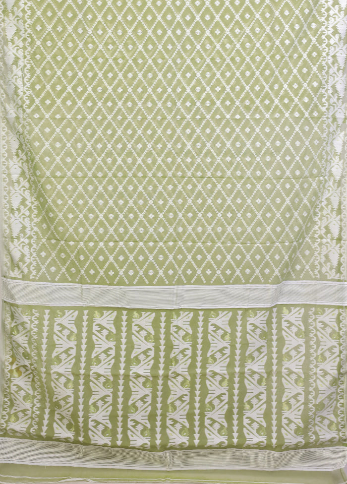 Green Jamdani Cotton Saree Without Blouse Piece