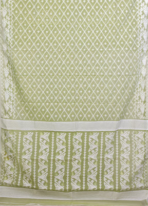 Green Jamdani Cotton Saree Without Blouse Piece