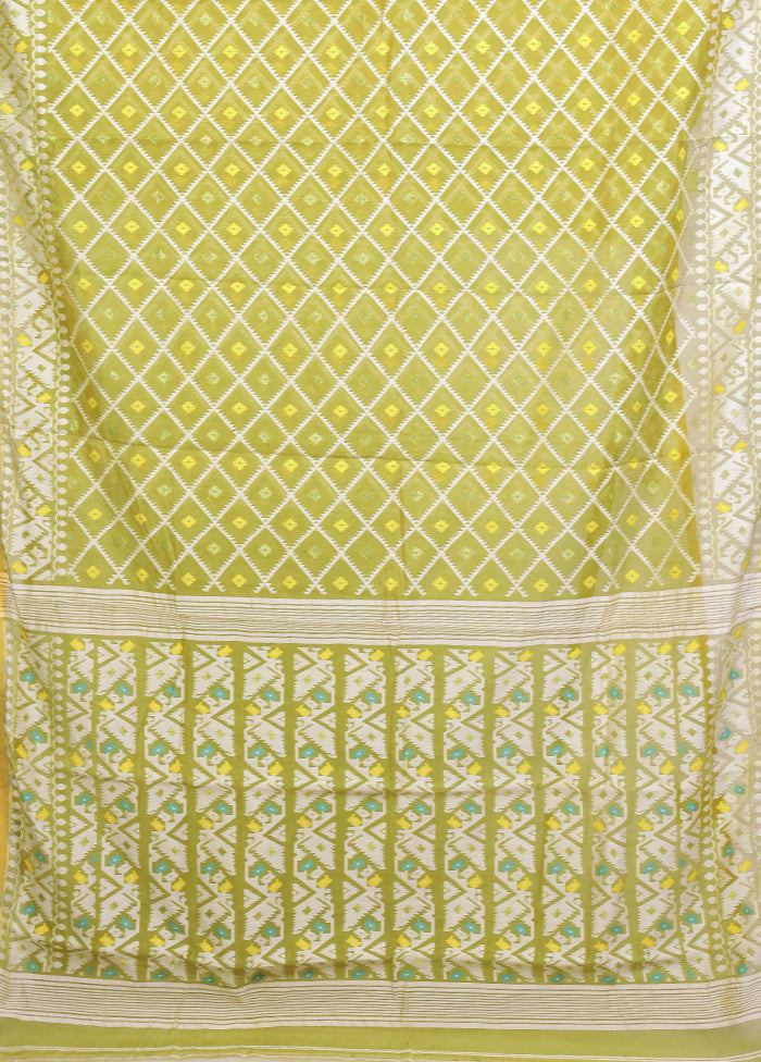 Green Jamdani Cotton Saree Without Blouse Piece