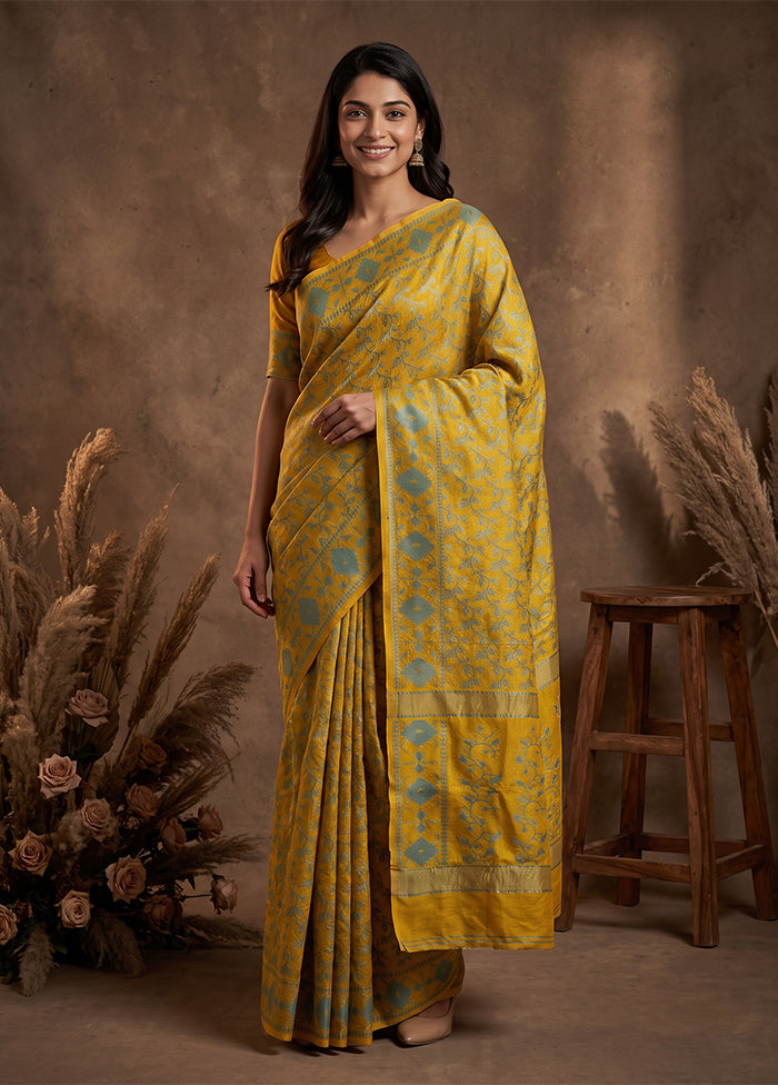 Yellow Jamdani Cotton Saree Without Blouse Piece
