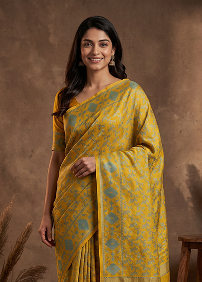 Yellow Jamdani Cotton Saree Without Blouse Piece