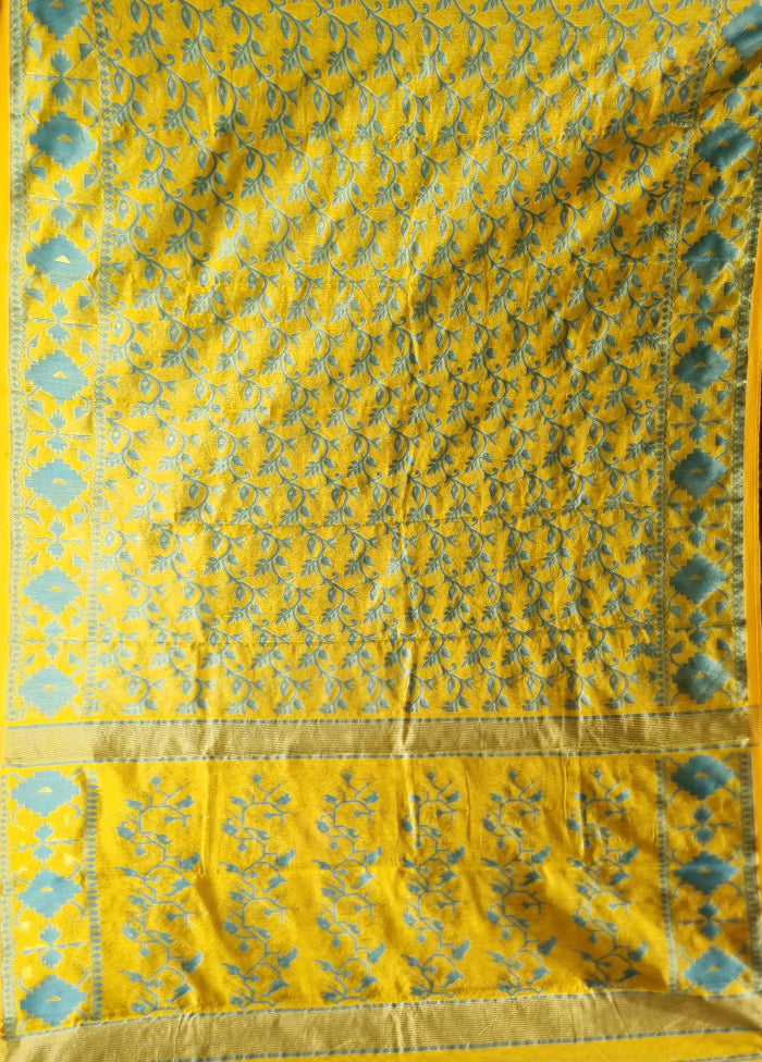 Yellow Jamdani Cotton Saree Without Blouse Piece