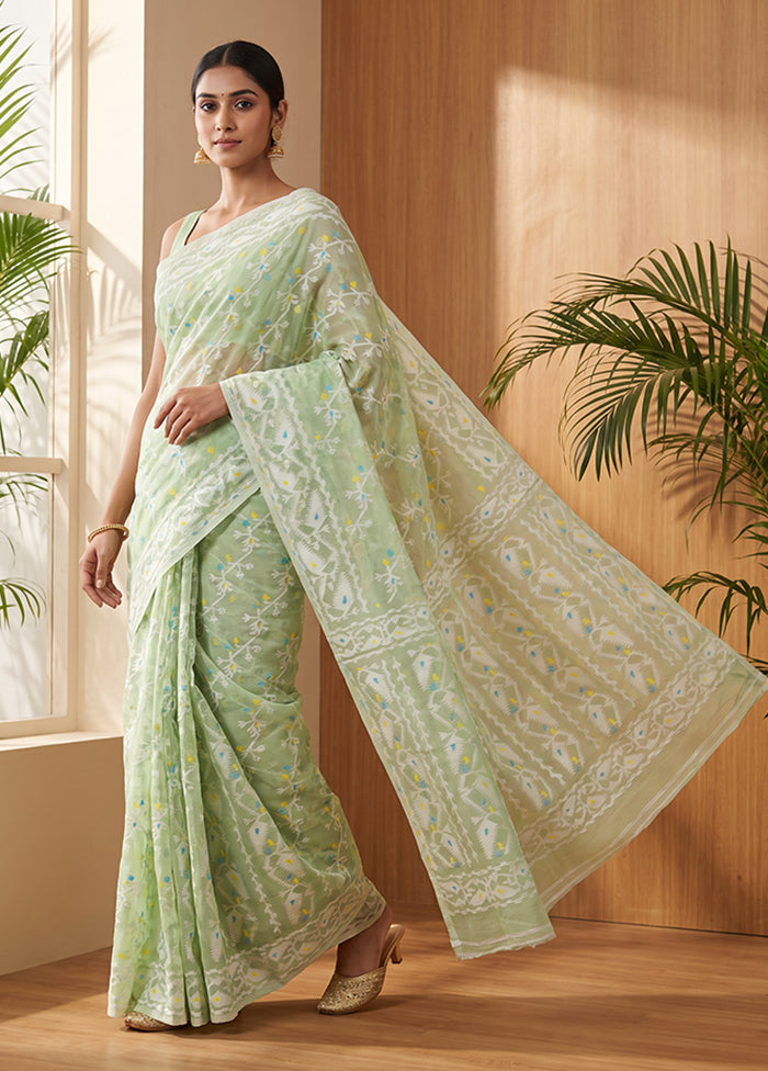 Green Jamdani Cotton Saree Without Blouse Piece