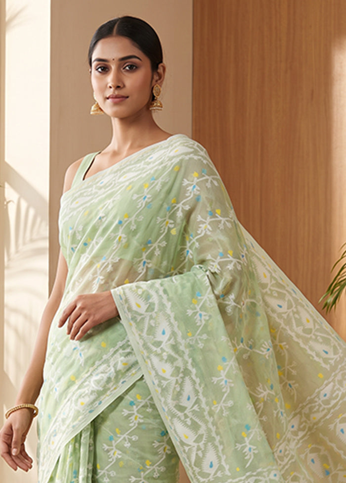 Green Jamdani Cotton Saree Without Blouse Piece