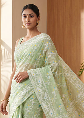 Green Jamdani Cotton Saree Without Blouse Piece