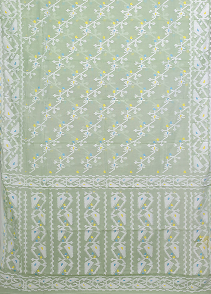 Green Jamdani Cotton Saree Without Blouse Piece
