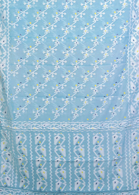 Blue Jamdani Cotton Saree Without Blouse Piece