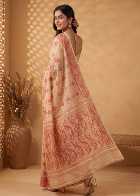 Cream Jamdani Cotton Saree Without Blouse Piece