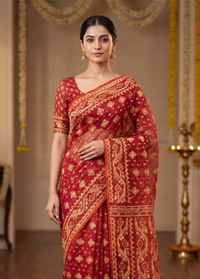 Red Jamdani Cotton Saree Without Blouse Piece