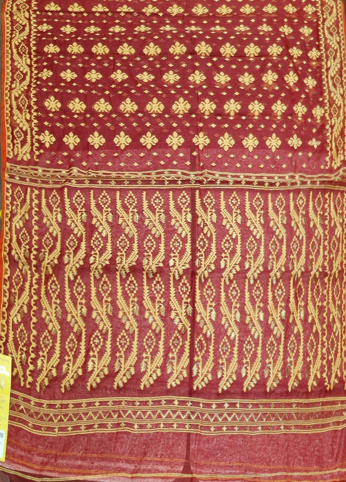 Red Jamdani Cotton Saree Without Blouse Piece