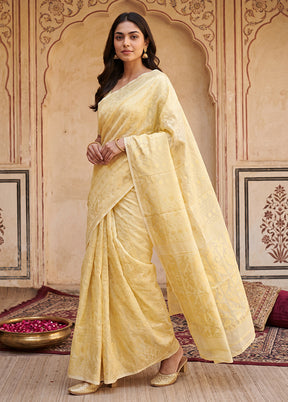 Cream Jamdani Cotton Saree Without Blouse Piece