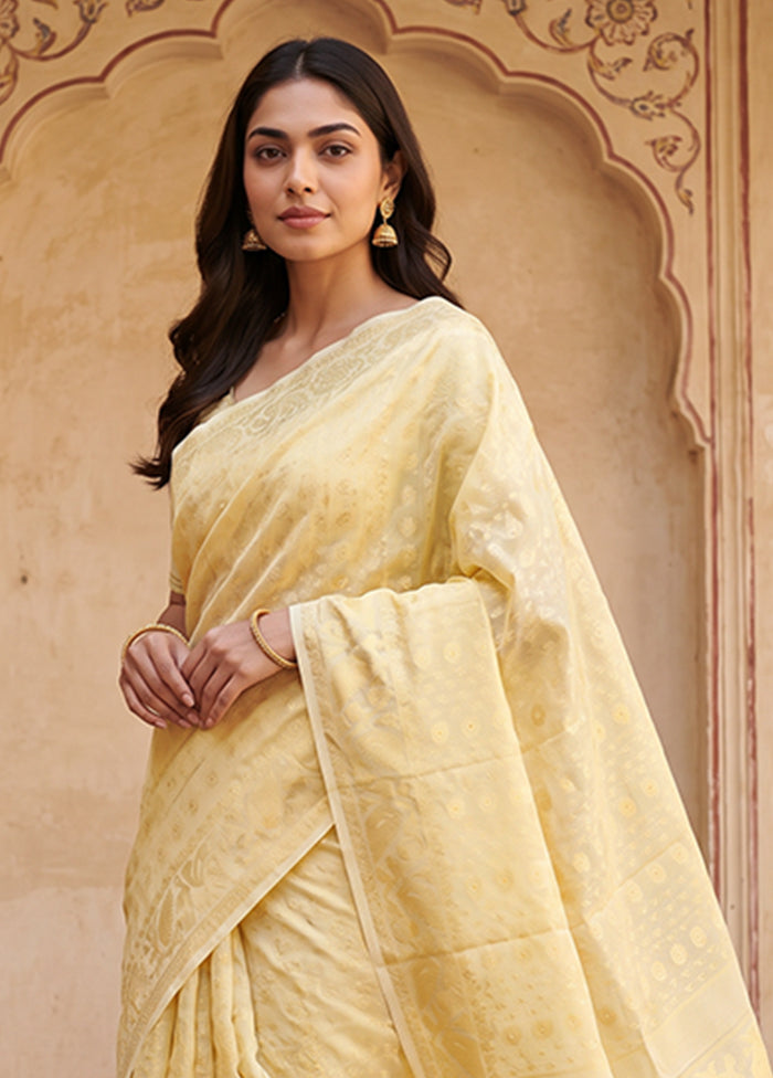 Cream Jamdani Cotton Saree Without Blouse Piece