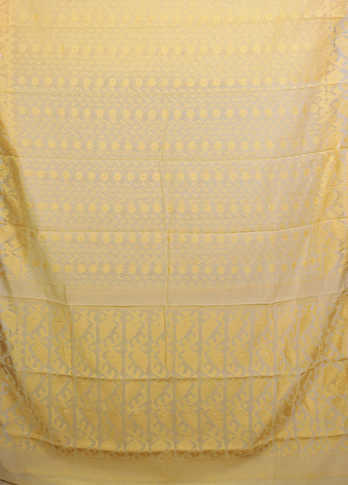 Cream Jamdani Cotton Saree Without Blouse Piece