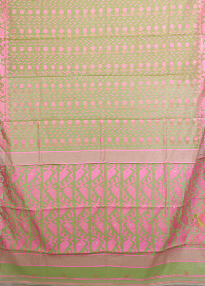 Green Jamdani Cotton Saree Without Blouse Piece