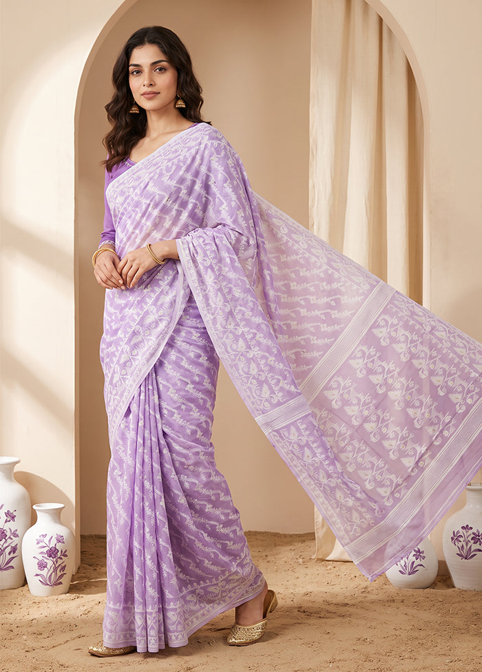 Purple Jamdani Cotton Saree Without Blouse Piece