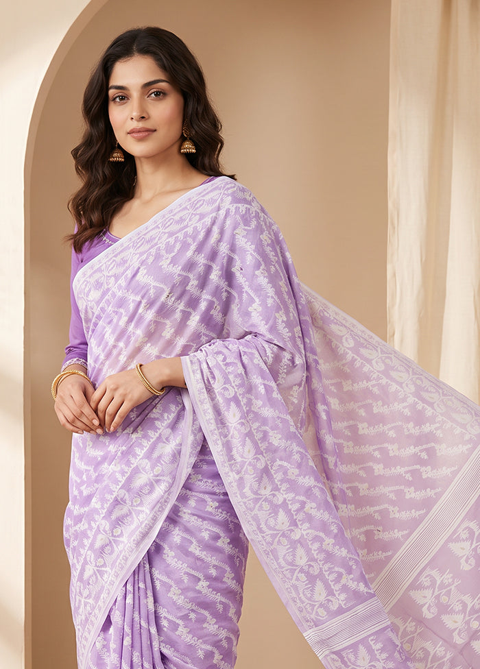 Purple Jamdani Cotton Saree Without Blouse Piece