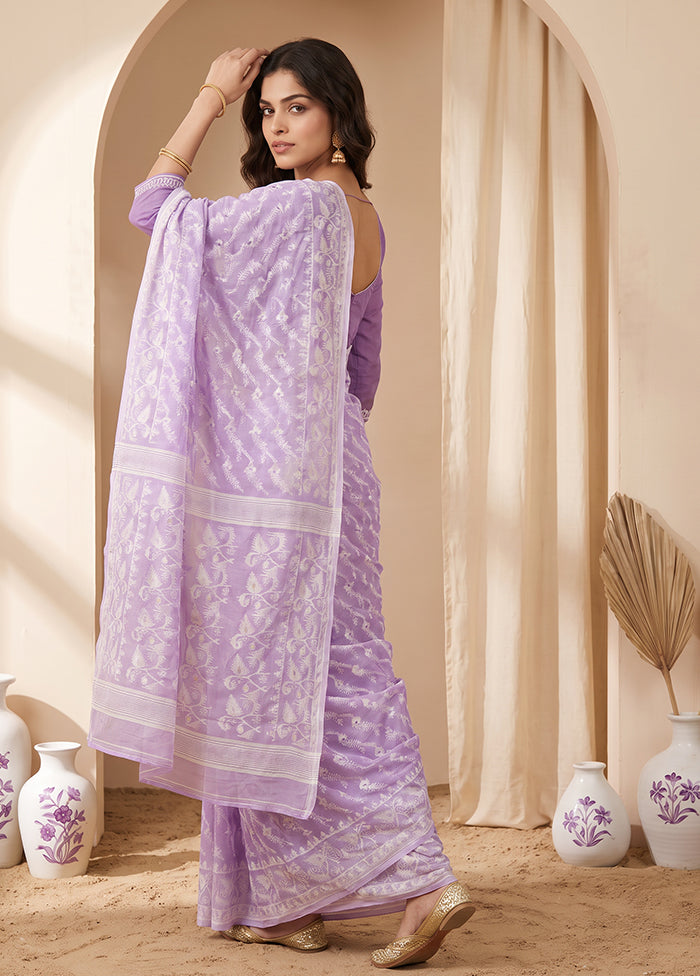 Purple Jamdani Cotton Saree Without Blouse Piece