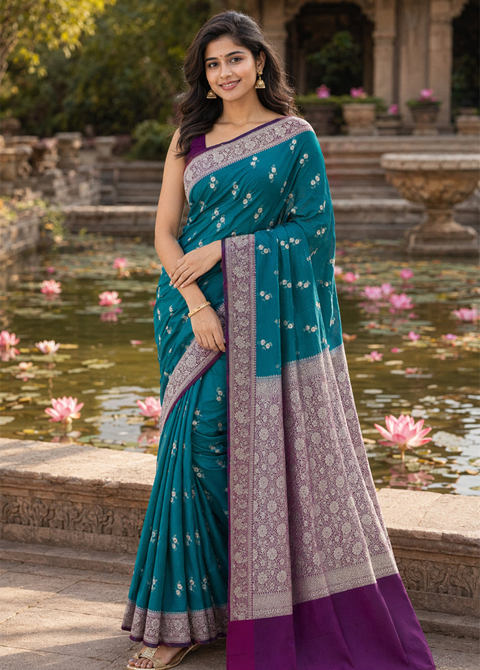 Blue Katan Silk Saree With Blouse Piece