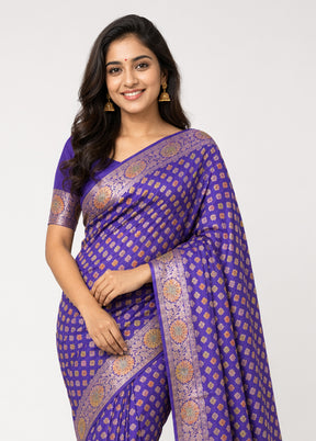 Blue Handloom Pure Georgette Saree With Blouse Piece