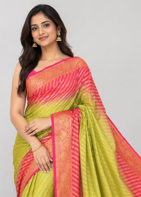 Pink Handloom Pure Georgette Saree With Blouse Piece