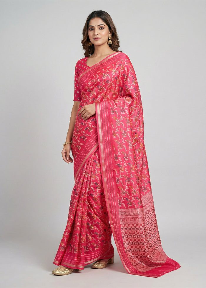 Pink Dupion Silk Saree With Blouse Piece