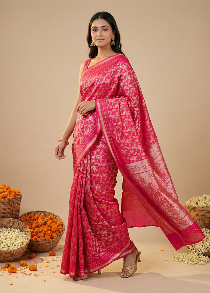 Pink Dupion Silk Saree With Blouse Piece