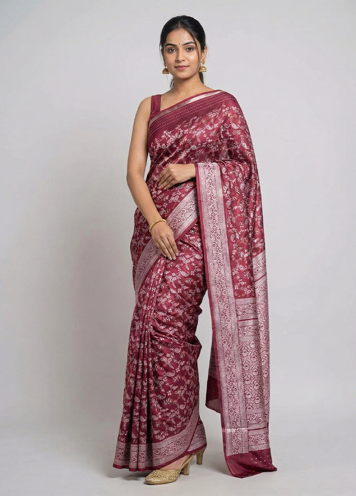 Maroon Dupion Silk Saree With Blouse Piece
