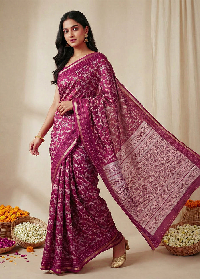 Maroon Dupion Silk Saree With Blouse Piece
