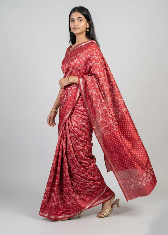 Maroon Dupion Silk Saree With Blouse Piece