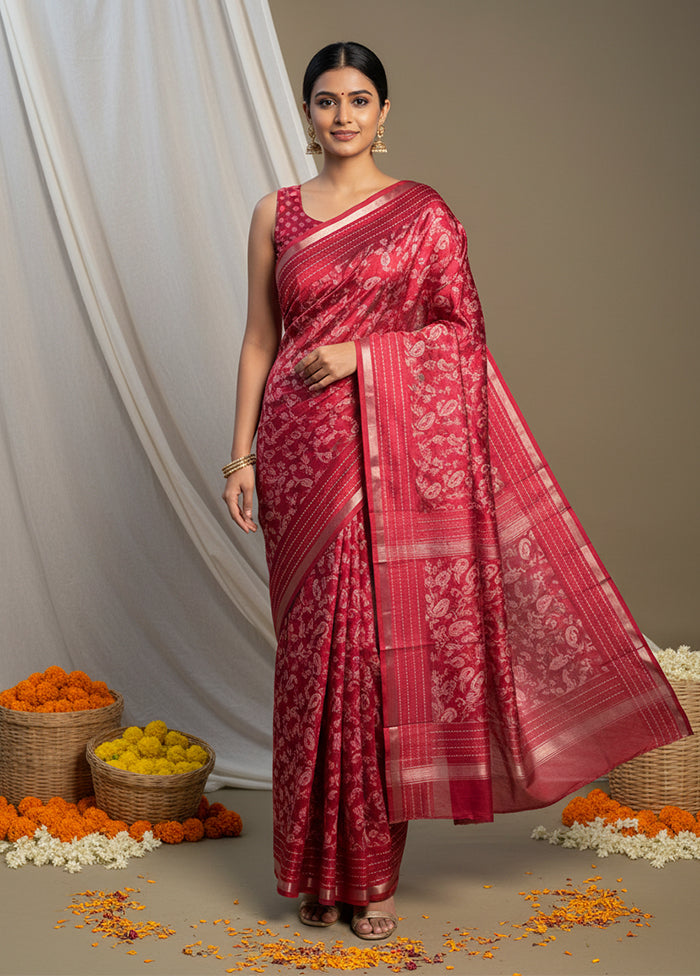 Maroon Dupion Silk Saree With Blouse Piece