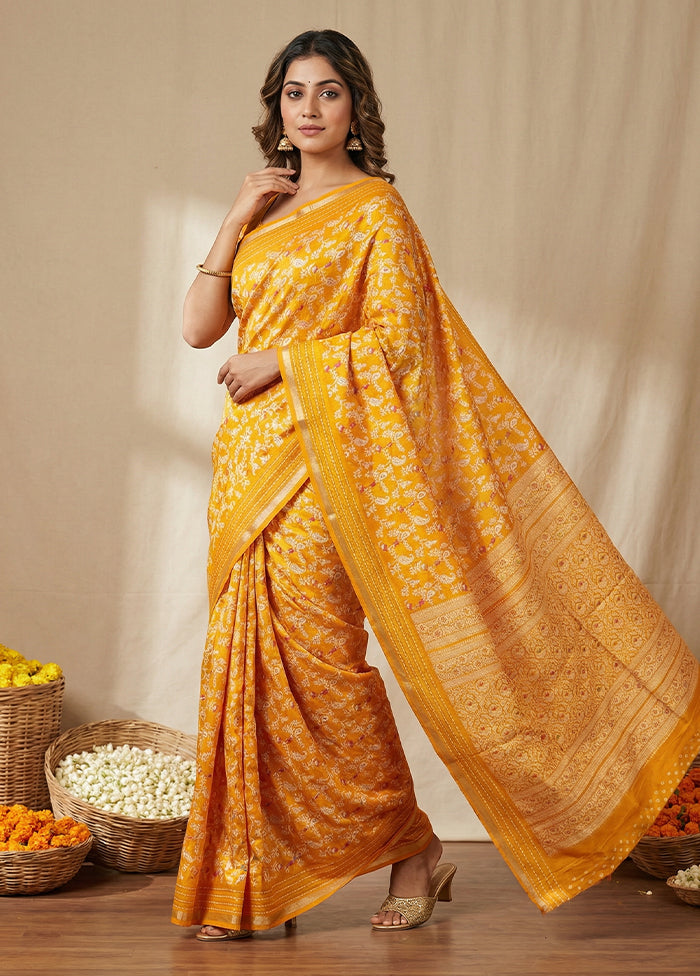 Yellow Dupion Silk Saree With Blouse Piece
