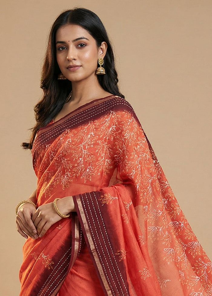 Brown Dupion Silk Saree With Blouse Piece
