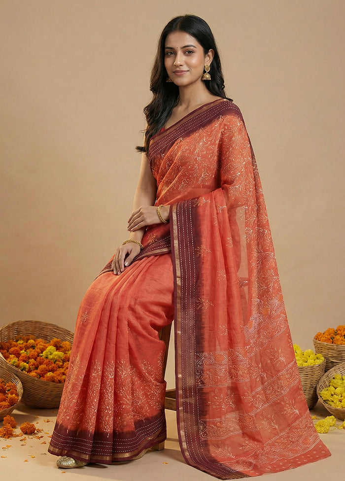 Brown Dupion Silk Saree With Blouse Piece