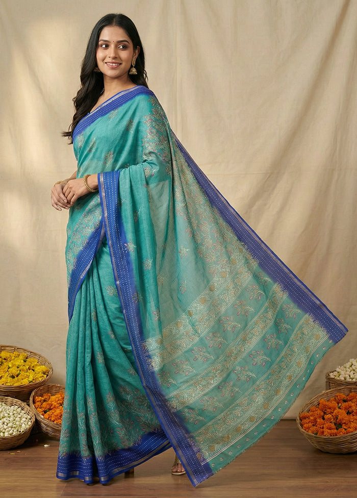 Blue Dupion Silk Saree With Blouse Piece
