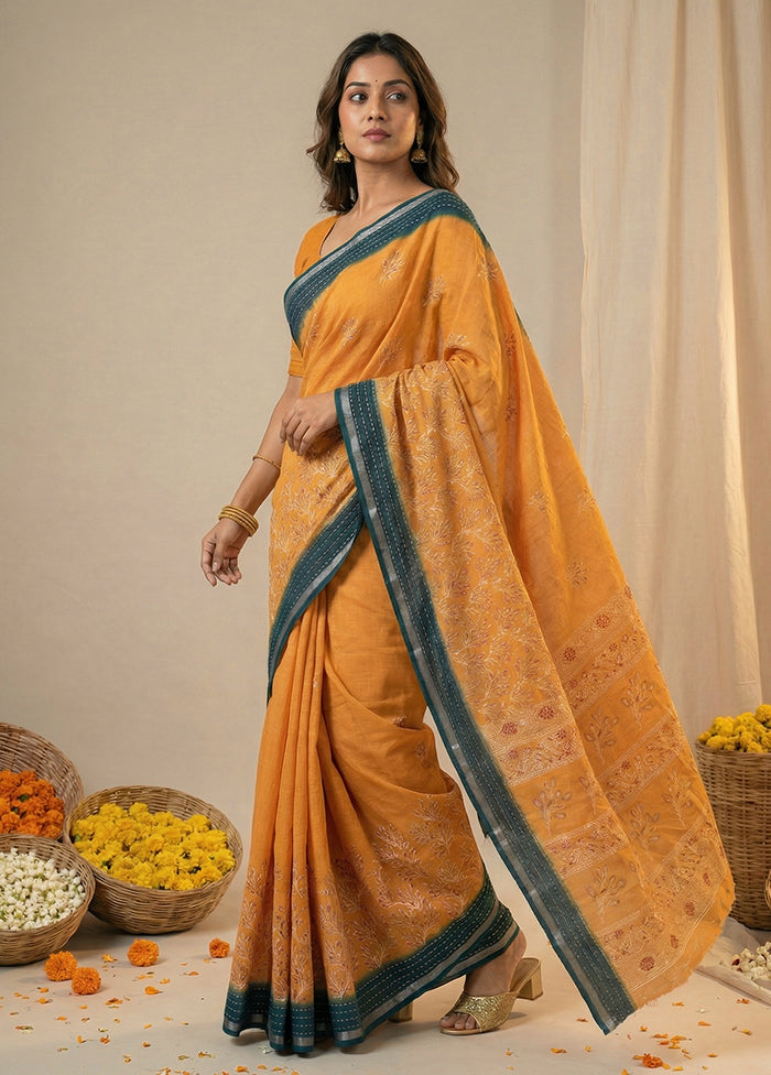 Cream Dupion Silk Saree With Blouse Piece