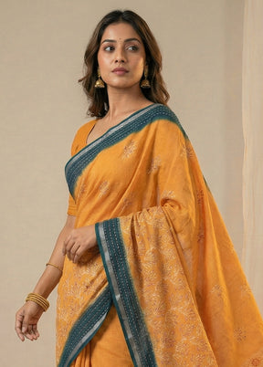Cream Dupion Silk Saree With Blouse Piece