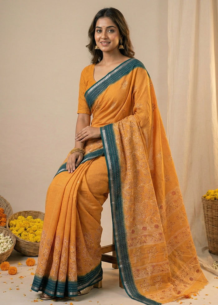 Cream Dupion Silk Saree With Blouse Piece