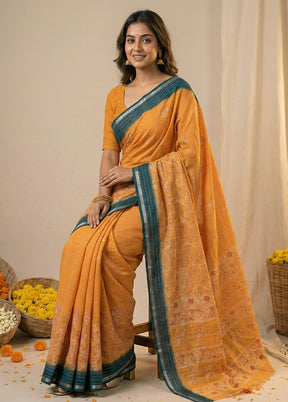 Cream Dupion Silk Saree With Blouse Piece