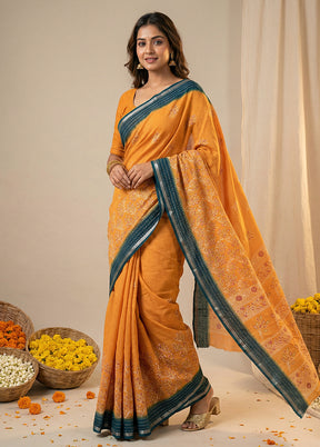 Cream Dupion Silk Saree With Blouse Piece