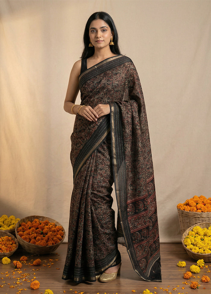Black Dupion Silk Saree With Blouse Piece