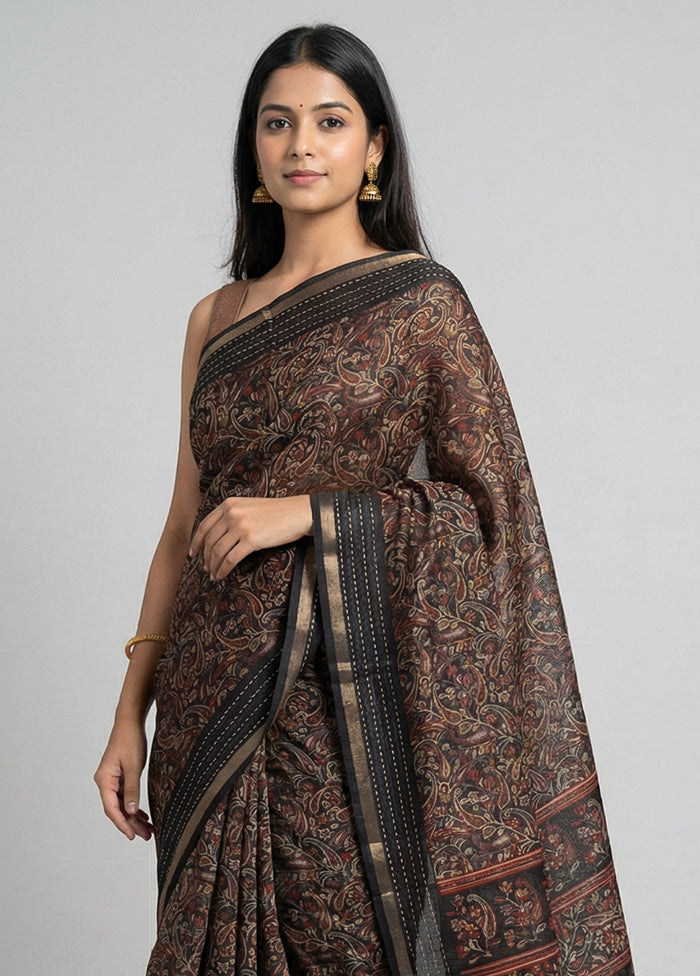 Black Dupion Silk Saree With Blouse Piece