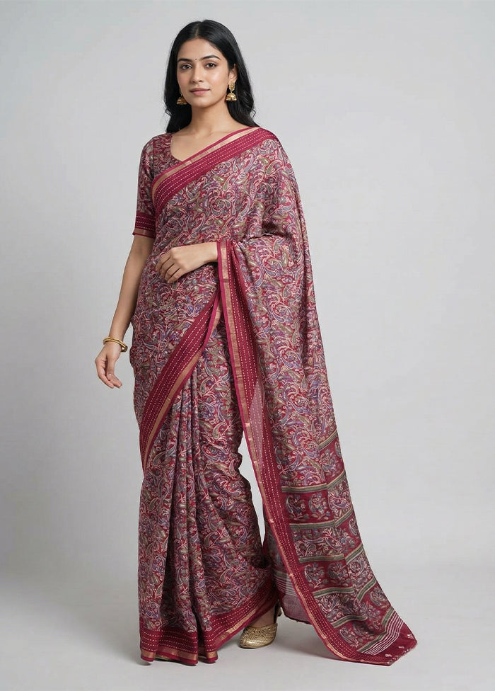 Purple Dupion Silk Saree With Blouse Piece