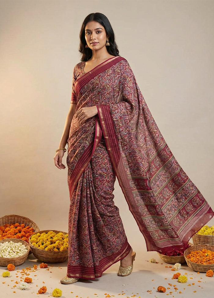 Purple Dupion Silk Saree With Blouse Piece