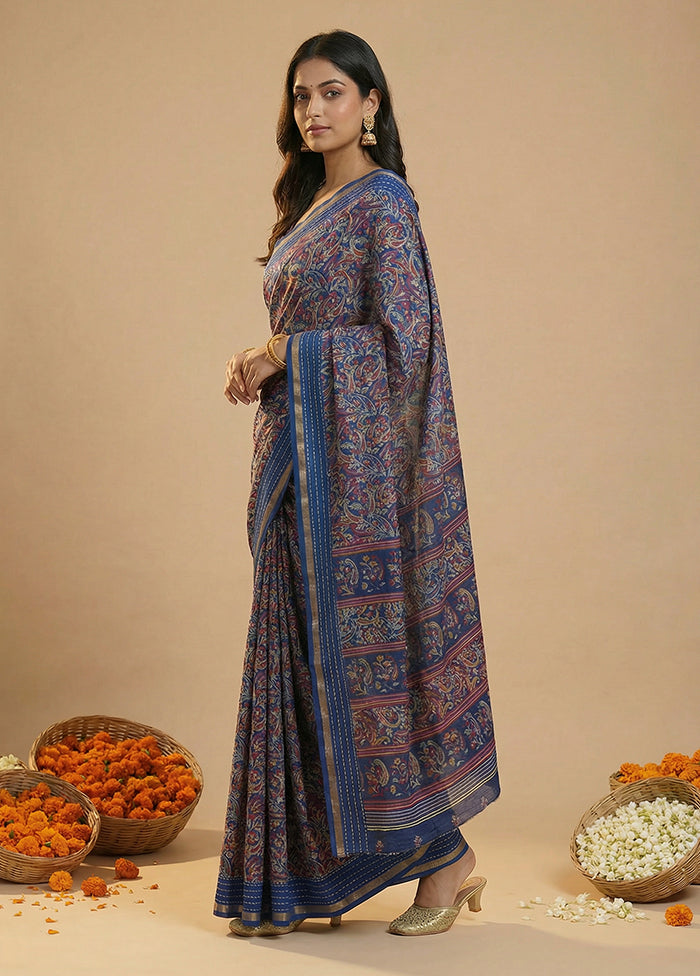 Blue Dupion Silk Saree With Blouse Piece