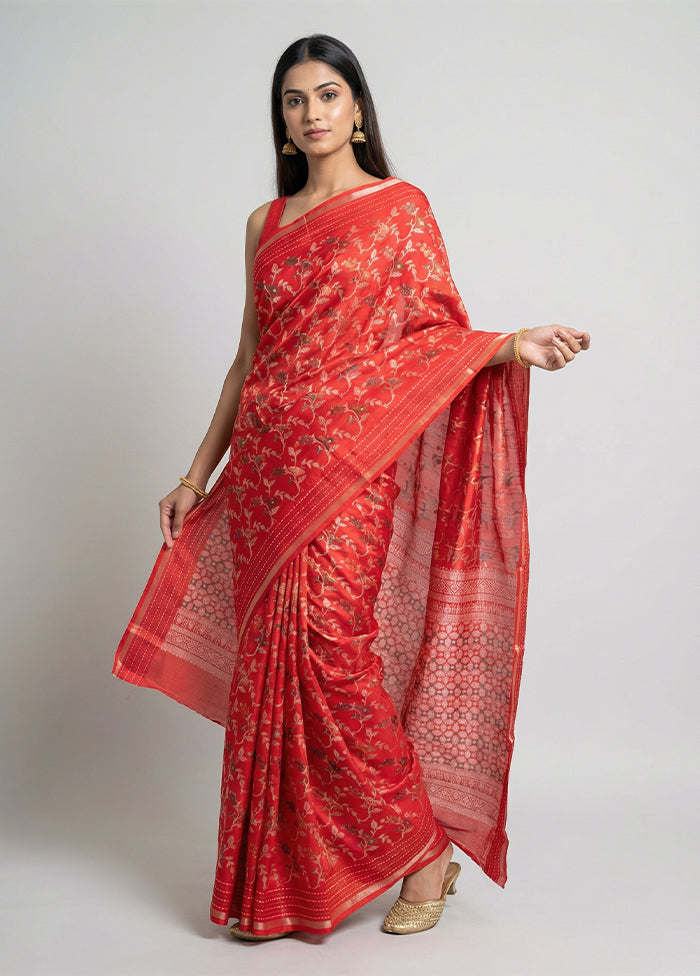 Pink Dupion Silk Saree With Blouse Piece
