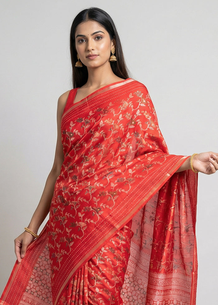 Pink Dupion Silk Saree With Blouse Piece