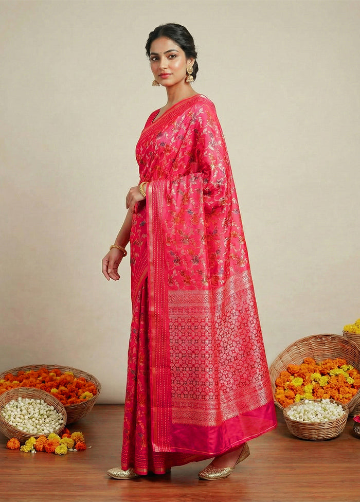 Pink Dupion Silk Saree With Blouse Piece