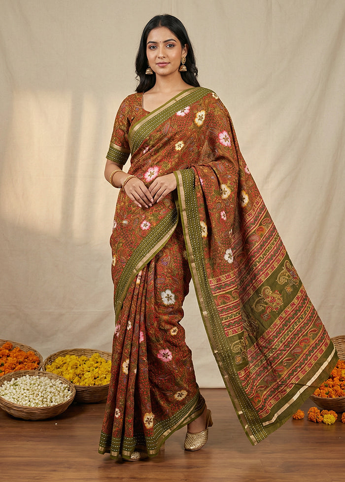Green Dupion Silk Saree With Blouse Piece