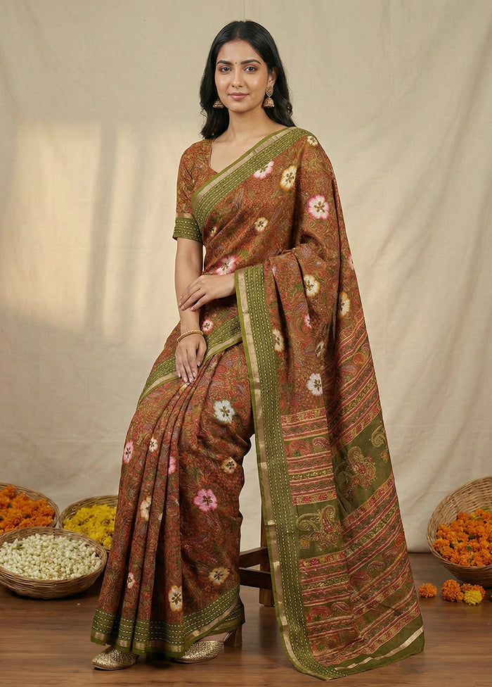 Green Dupion Silk Saree With Blouse Piece